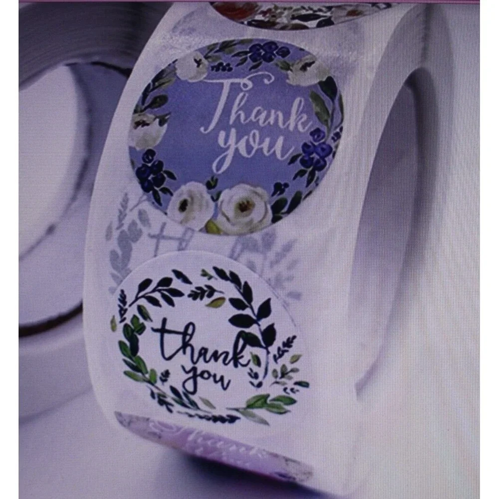 500 Pcs 1 inch Assorted Floral Thank You Stickers Round Sealing & Shipping NIP